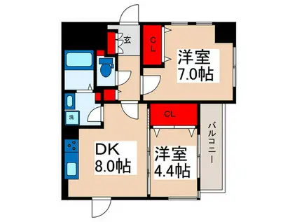 SUN SPURING TOWER(2DK/10階)の間取り写真