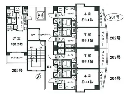 エスポワール御影(1K/2階)の間取り写真