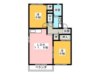 ドリームコートA棟(2LDK/1階)の間取り写真