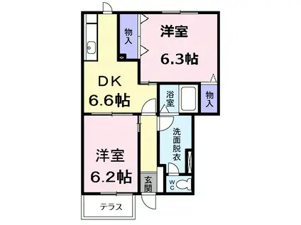 ハイムレーベンB(2DK/1階)の間取り写真