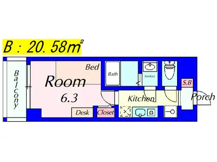 エスリードカレッジゲート南草津(1K/2階)の間取り写真