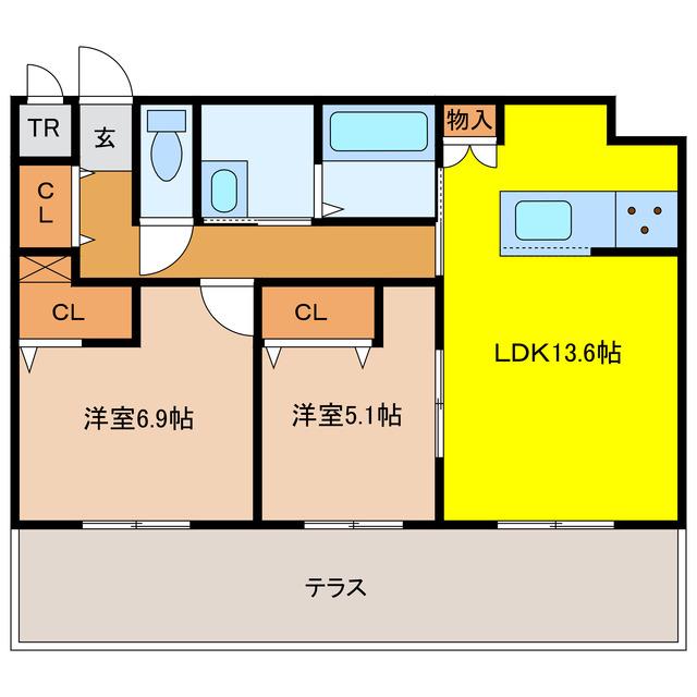 ジュノール千歳真々地(2LDK/1階)の間取り写真