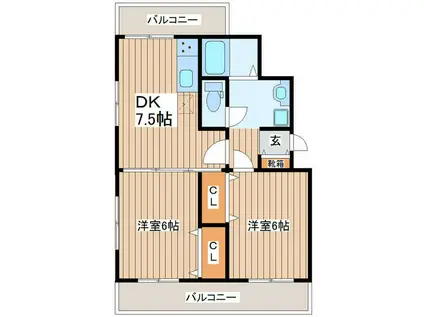 彩雲荘(2DK/2階)の間取り写真