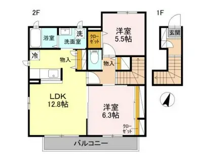メゾンドモンテヴァンB(2LDK/2階)の間取り写真