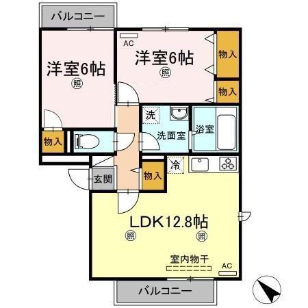 アドミレー樹太 D棟(2LDK/3階)の間取り写真