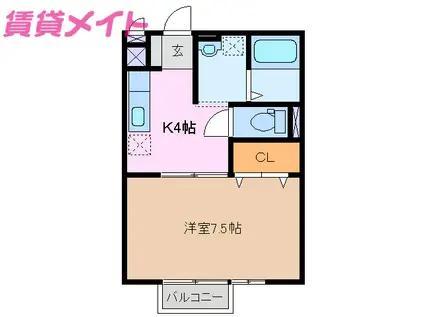 シャルムすずか A(1K/1階)の間取り写真