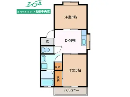 フォロータウン D棟(2DK/2階)の間取り写真