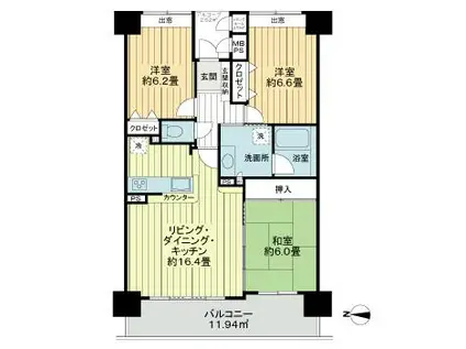 ライオンズマンション北四番丁(3LDK/6階)の間取り写真