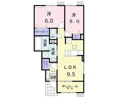 グレイス プラシード B(2LDK/1階)の間取り写真