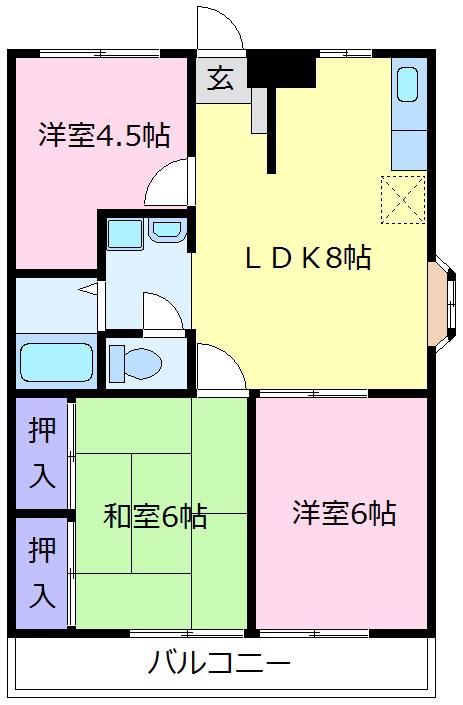 アルベロ福田B棟(3DK/2階)の間取り写真
