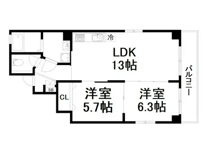 シャトー・ヴィヴァン(2LDK/5階)の間取り写真