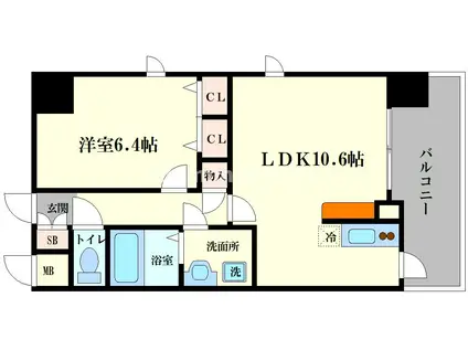 エスレジデンス谷町九丁目(1LDK/13階)の間取り写真