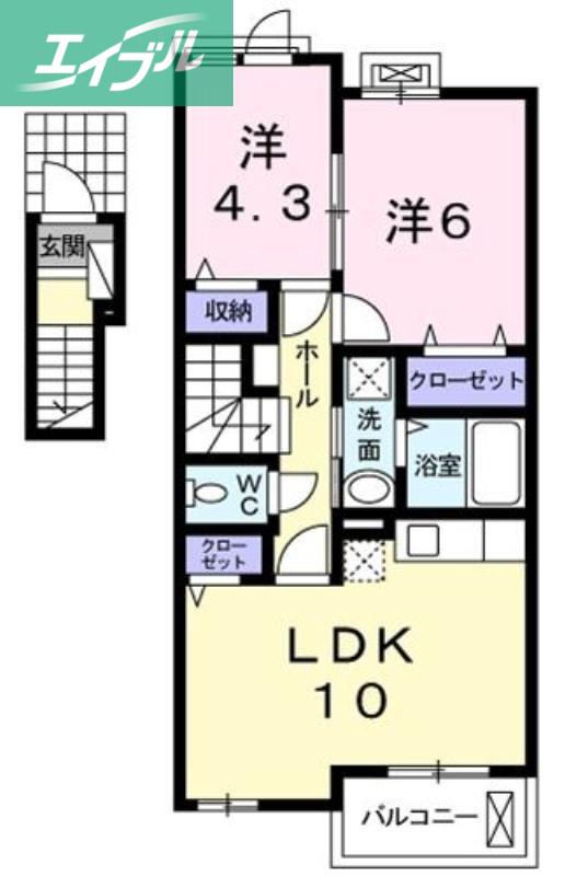 グラッチェ弐番館(2LDK/2階)の間取り写真