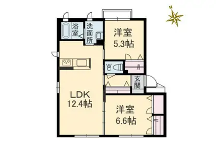 ヴィラージュヌフ I棟(2LDK/1階)の間取り写真
