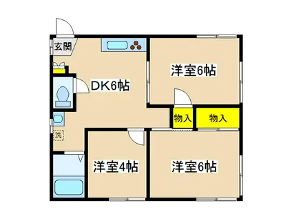 ウィスタリアハイツC(3DK/2階)の間取り写真