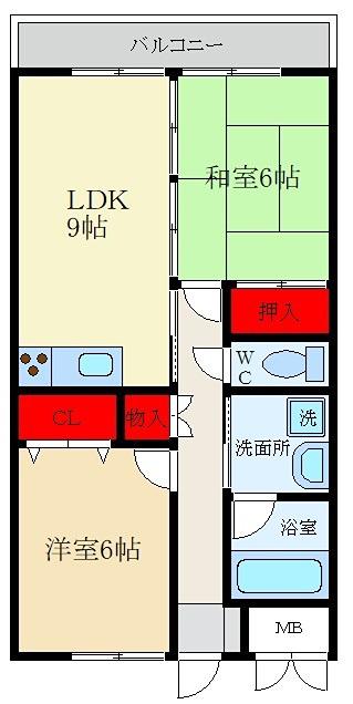 ハイツ下村(2LDK/2階)の間取り写真