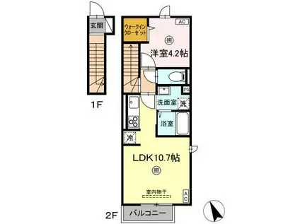 アプロディール(1LDK/2階)の間取り写真
