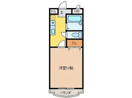 ヴェルデ中村B(1K/1階)の間取り写真