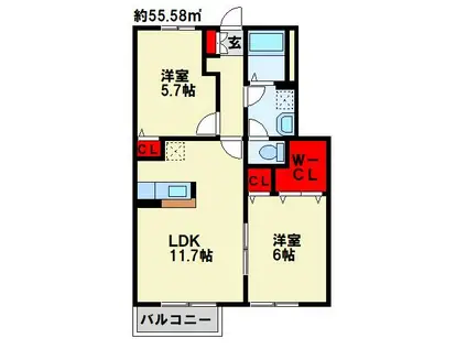 エスポワールハイムD(2LDK/1階)の間取り写真