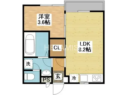 MODERN PALAZZO J-BLUE(1LDK/2階)の間取り写真