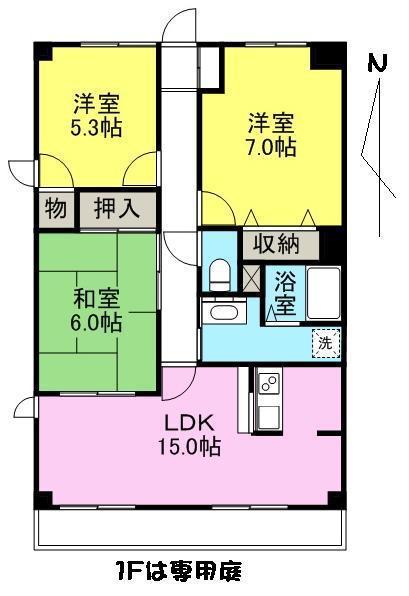 フィネス伏石(3LDK/1階)の間取り写真