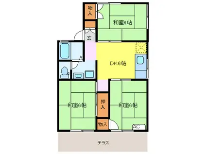 プレジール堀溝(3DK/1階)の間取り写真