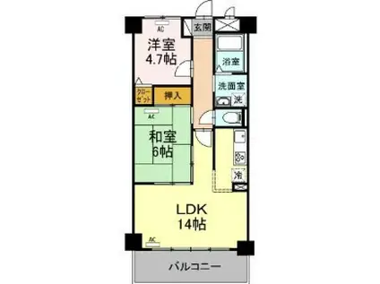 モニュメントスクエア壱番館(2LDK/2階)の間取り写真