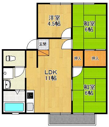 グランドタウンⅠ(3LDK/2階)の間取り写真