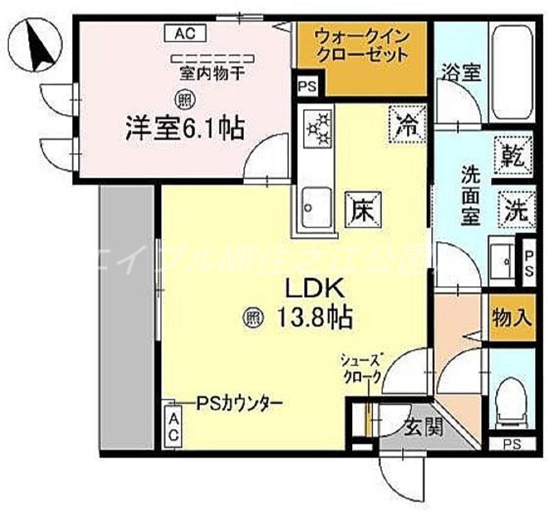 クラシスト東粉浜ウエスト(1LDK/1階)の間取り写真