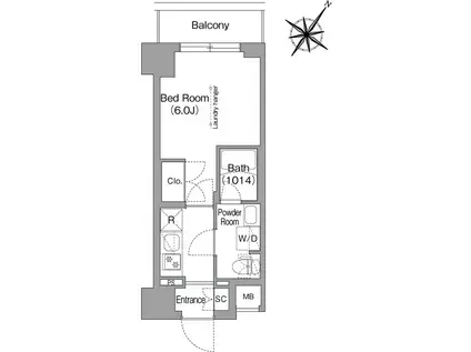コンフォリア・リヴ横浜阪東橋(1K/6階)の間取り写真