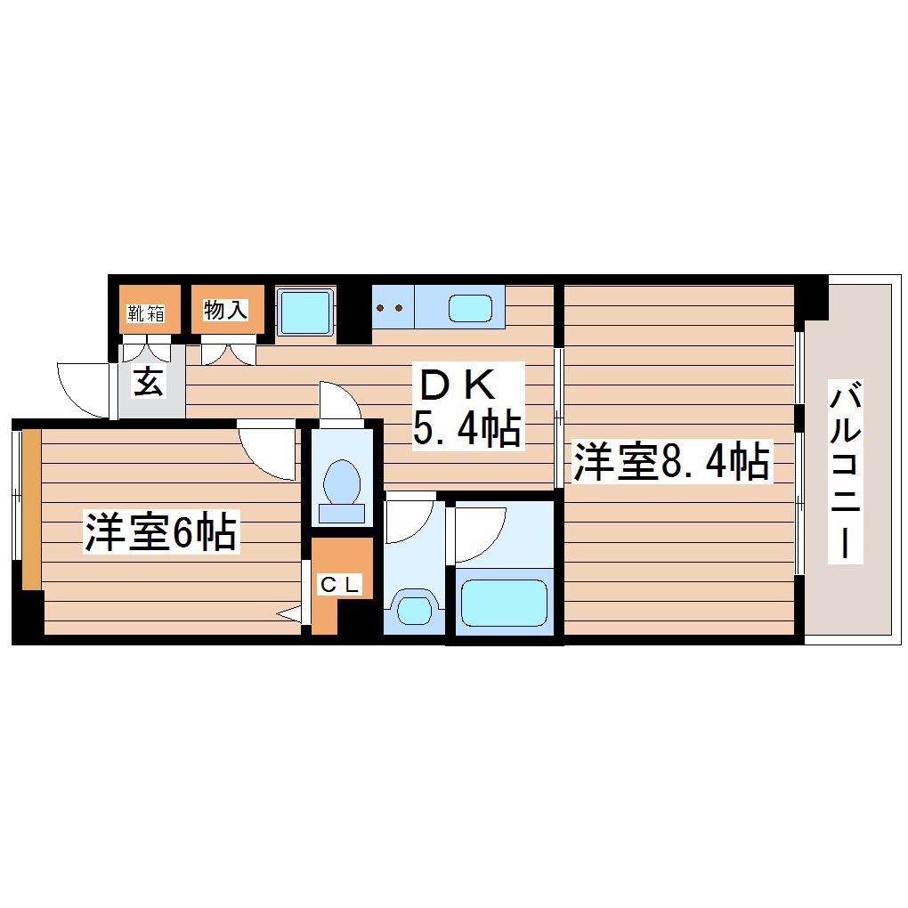 ヒューモスシエナ大和町(2DK/4階)の間取り写真