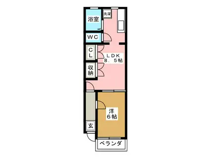 フリーデヨツヤ(1LDK/1階)の間取り写真
