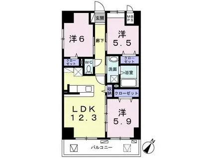 ヴィラ・サンリットVII(3LDK/6階)の間取り写真