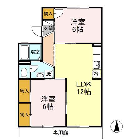 グレースタウン原B棟(2LDK/1階)の間取り写真
