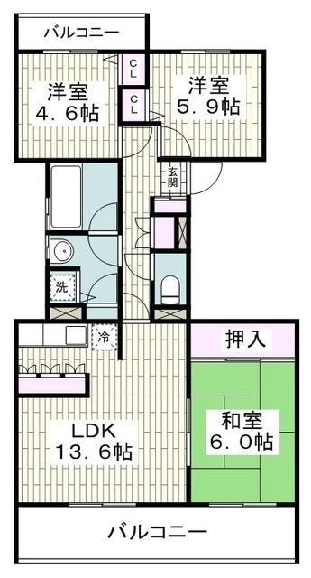 ハイツ東戸塚 II B棟(3LDK/2階)の間取り写真