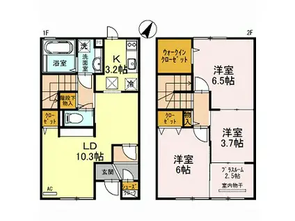 松浦鉄道西九州線 北佐世保駅 徒歩8分 2階建 築10年(3LDK/1階)の間取り写真