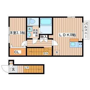 ブルスクーロ宮千代(1LDK/2階)の間取り写真
