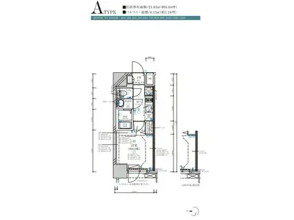 ディアレイシャス名古屋大須通(1K/2階)の間取り写真