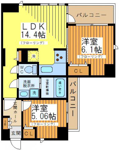レジディア自由が丘(2LDK/5階)の間取り写真