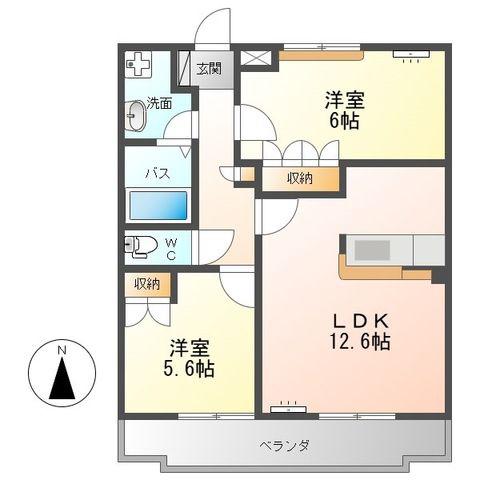 フォル・ルーエ(2LDK/2階)の間取り写真