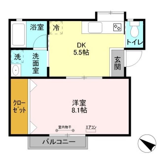 マイルーム藤4(1DK/2階)の間取り写真