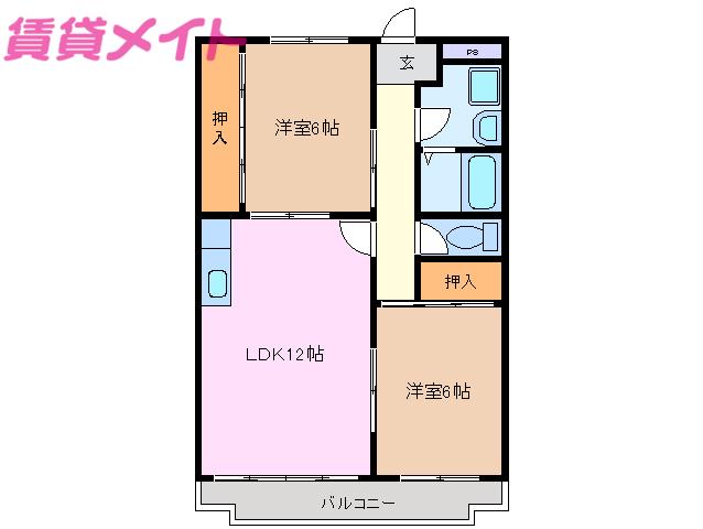 パレスピュアII(2LDK/3階)の間取り写真