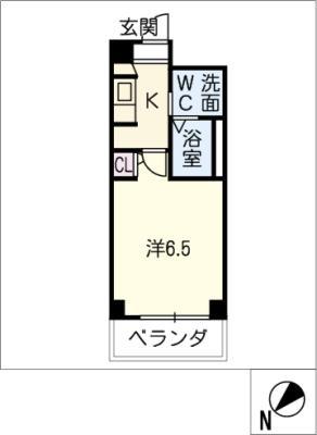 八事ガーデンヒルズ(1K/6階)の間取り写真