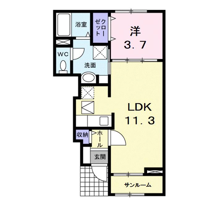 トレスメーラC(1LDK/1階)の間取り写真