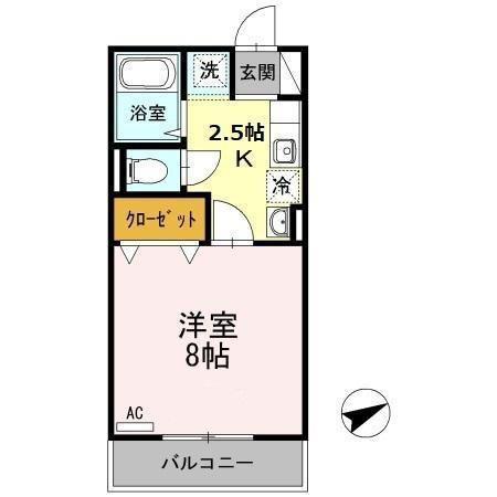 リビエールアンE棟(1K/2階)の間取り写真