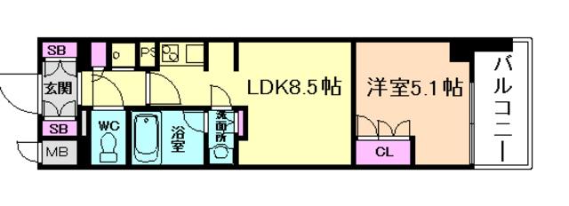シティカレント新大阪(1LDK/13階)の間取り写真