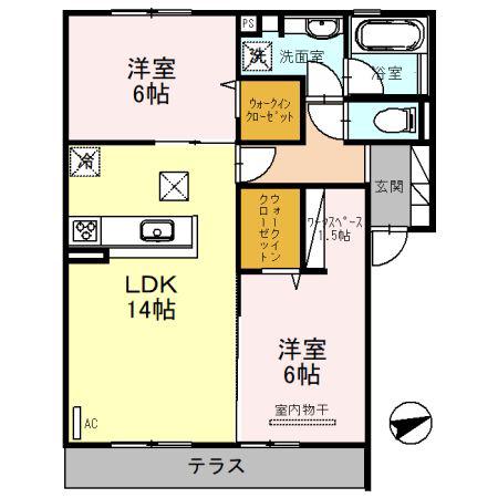 フルール(2LDK/1階)の間取り写真