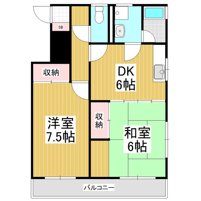 シャトレ井川城(2DK/2階)の間取り写真