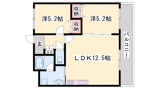 シャトー御立(2LDK/3階)の間取り写真