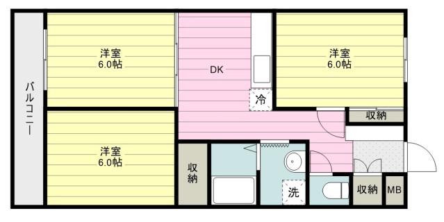 ロイヤル谷津(3DK/1階)の間取り写真